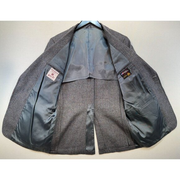 Vintage Oldsridge Holder-Reid Mens Wool Blazer Leather Buttons Gray Blue 42R - Picture 9 of 12